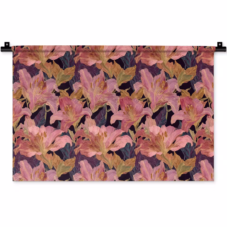 Wandkleed - Lelies - Patroon - Roze - Goud — 1