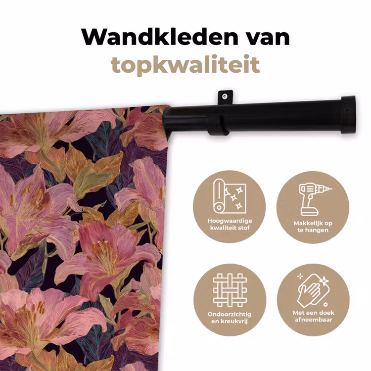 Wandkleed - Lelies - Patroon - Roze - Goud — 3