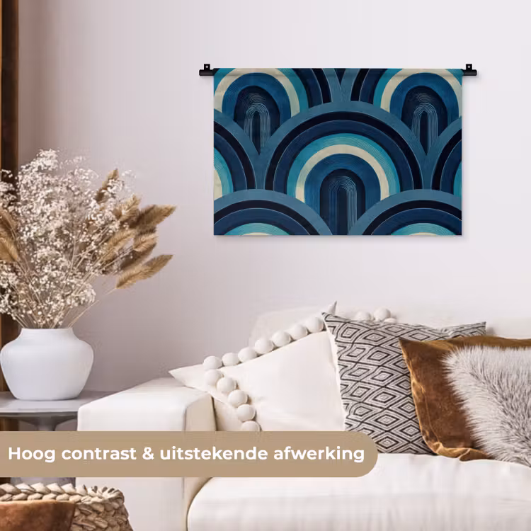 Wandkleed - Bogen - Geometrisch - Patroon - Blauw - Retro — 4