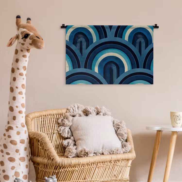 Wandkleed - Bogen - Geometrisch - Patroon - Blauw - Retro — 5