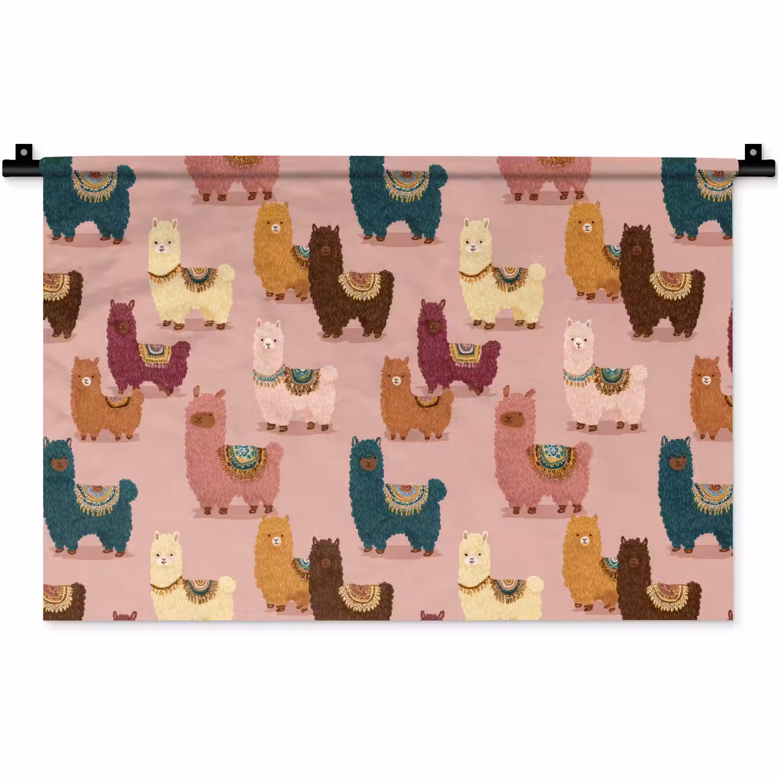 Wandkleed - Alpaca's - Patroon - Kleurrijk — 1