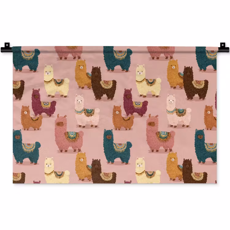 Wandkleed - Alpaca's - Patroon - Kleurrijk — 1