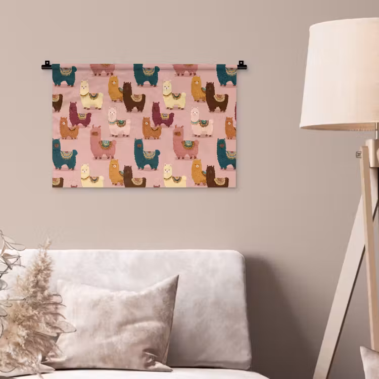 Wandkleed - Alpaca's - Patroon - Kleurrijk — 2