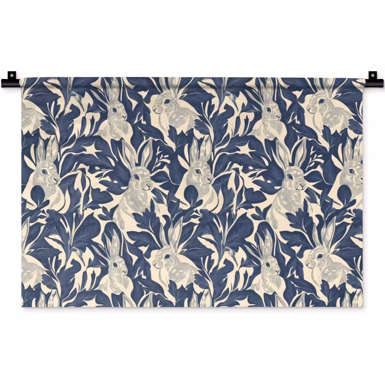 Wandkleed - Hazen - Bladeren - Patroon - Blauw - Beige — 1