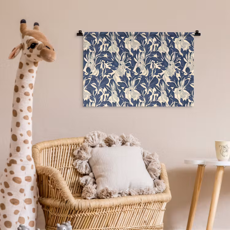 Wandkleed - Hazen - Bladeren - Patroon - Blauw - Beige — 5