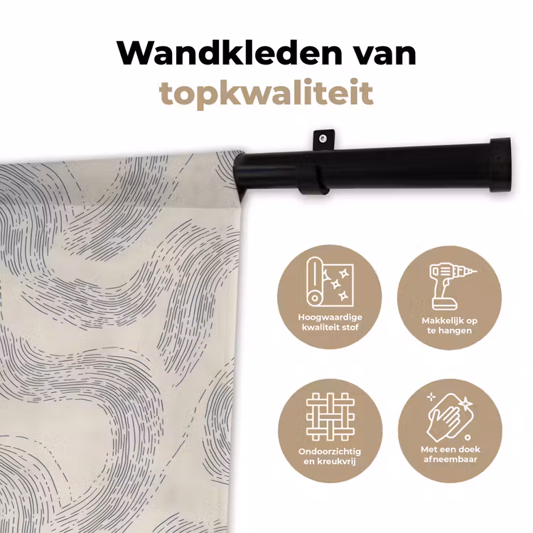 Wandkleed - Lijnen - Patroon - Beige - Minimalistisch — 3