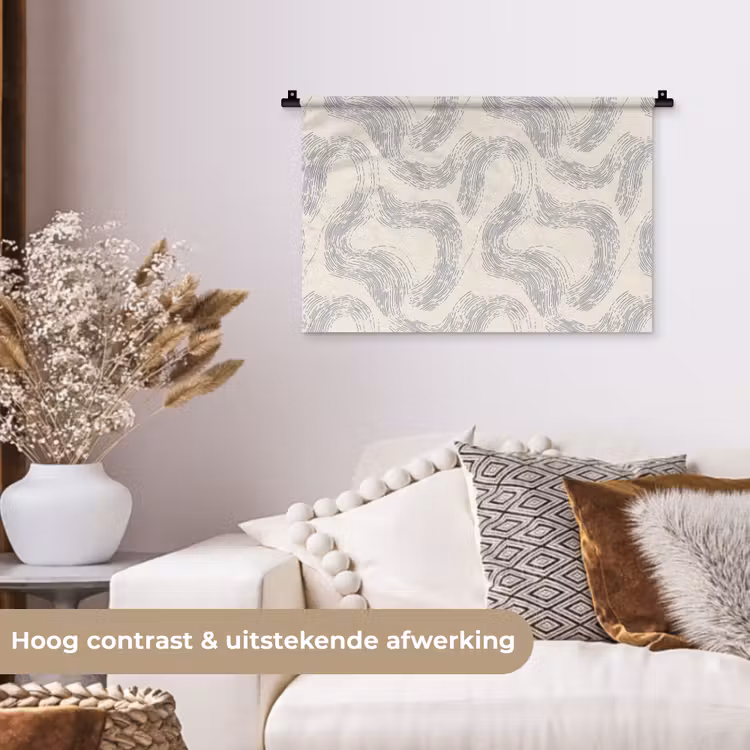Wandkleed - Lijnen - Patroon - Beige - Minimalistisch — 4