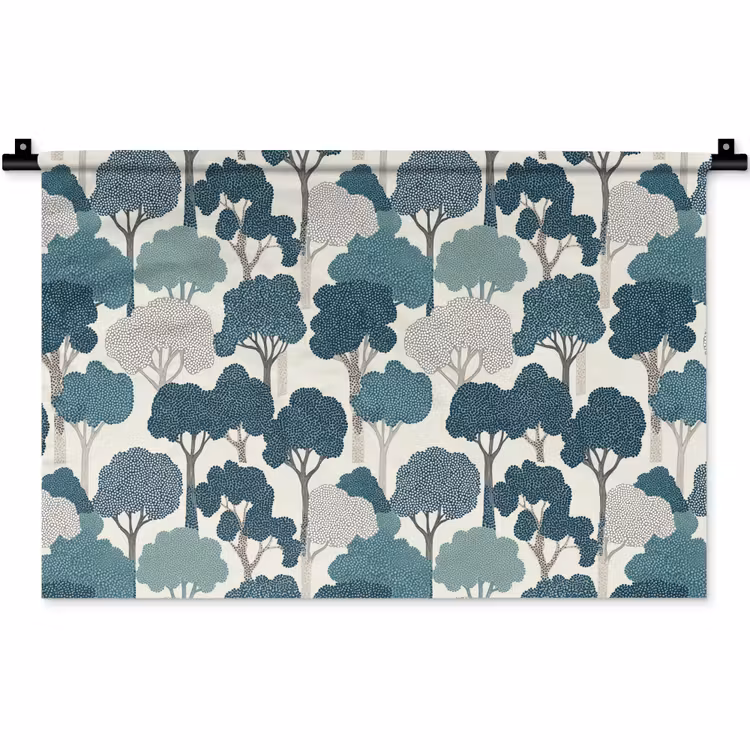 Wandkleed - Modern - Bomen - Bos - Patroon - Blauw — 1
