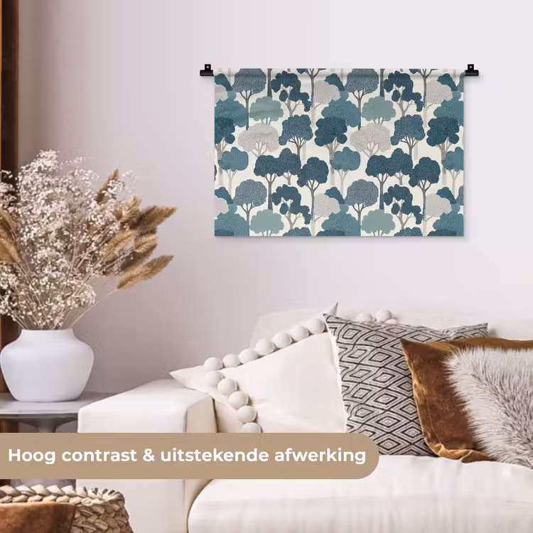 Wandkleed - Modern - Bomen - Bos - Patroon - Blauw — 4