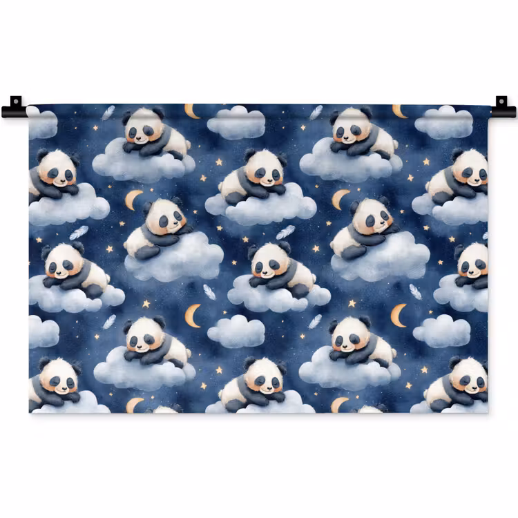 Wandkleed - Panda's - Slapen - Blauw — 1