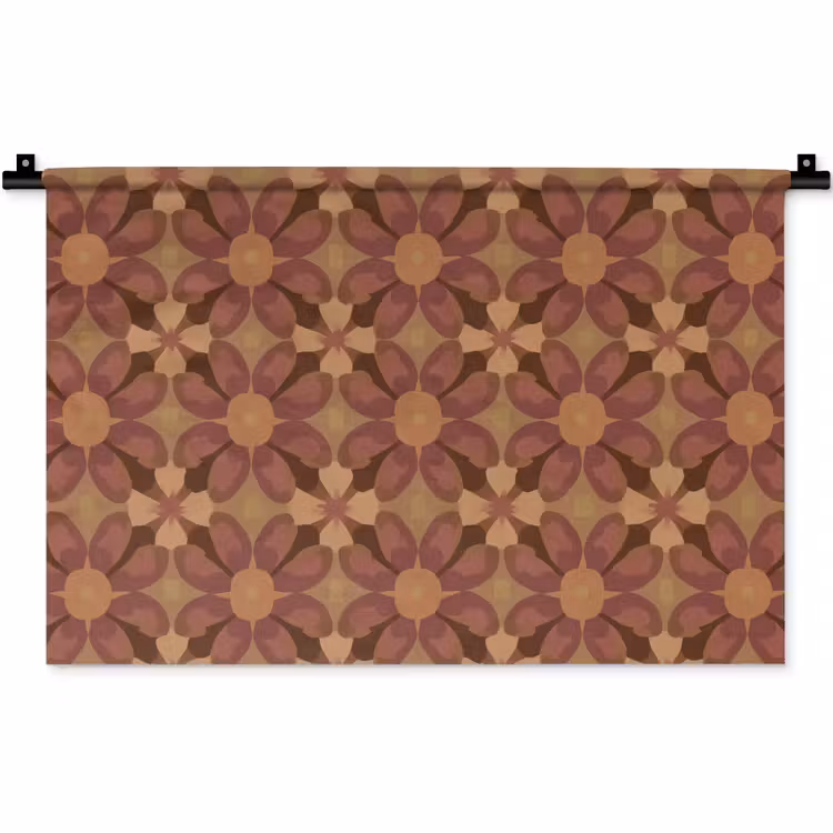 Wandkleed - Retro - Bloemen - Bruin — 1