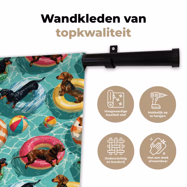 Wandkleed - Teckels - Zwembad - Kleurrijk — 3