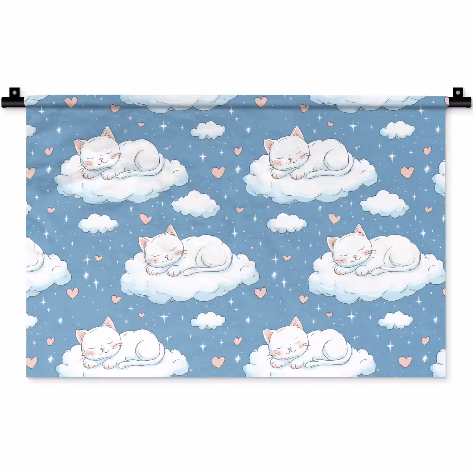 Wandkleed - Kitten - Wolken - Blauw — 1