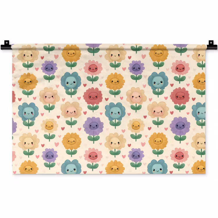 Wandkleed - Bloemen - Hartjes - Kleurrijk — 1