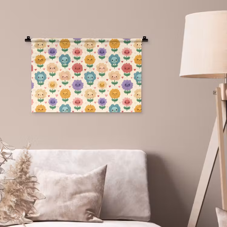Wandkleed - Bloemen - Hartjes - Kleurrijk — 2