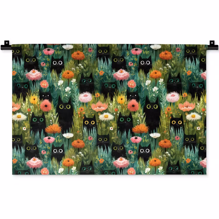 Wandkleed - Katten - Bloemen - Kleurrijk — 1