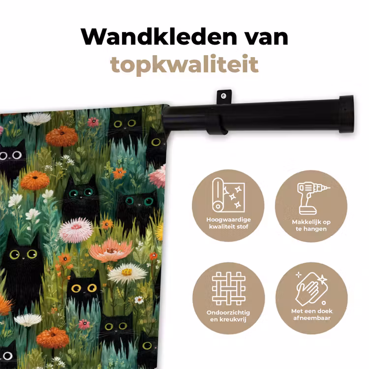 Wandkleed - Katten - Bloemen - Kleurrijk — 3
