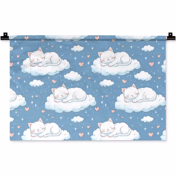 Wandkleed - Kitten - Wolken - Blauw — 1