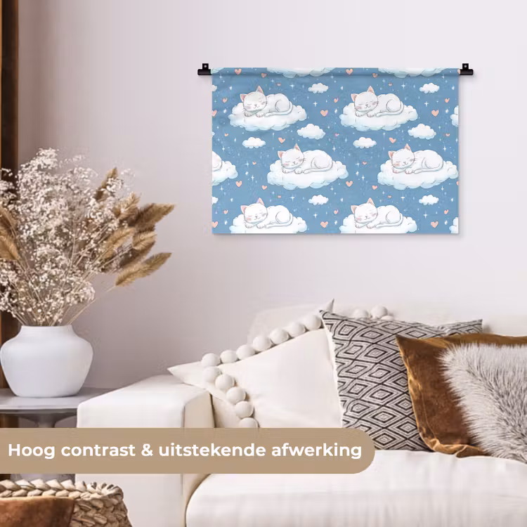 Wandkleed - Kitten - Wolken - Blauw — 4