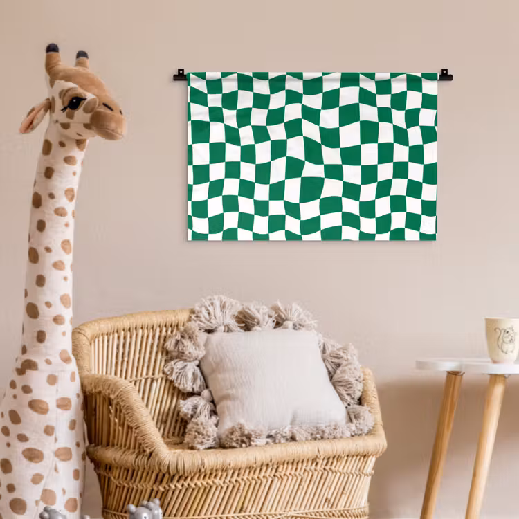 Wandkleed - Schaakbord - Golvend - Groen — 5