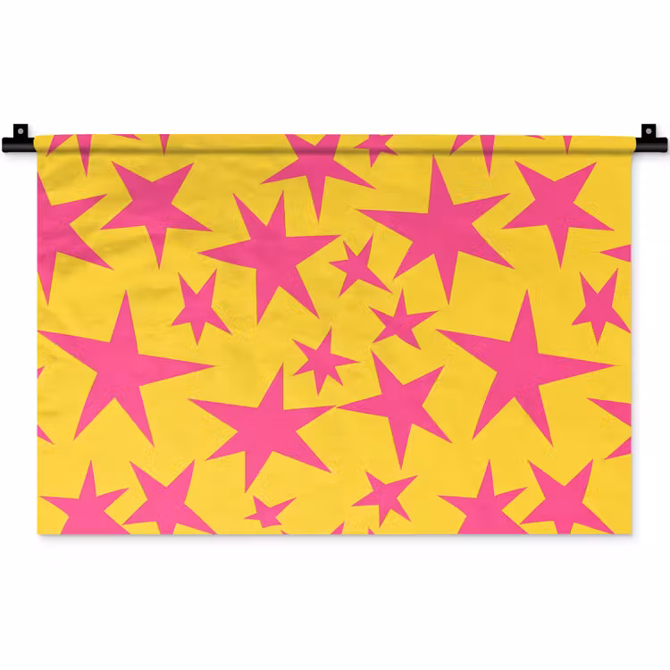 Wandkleed - Sterren - Patroon - Roze - Geel — 1