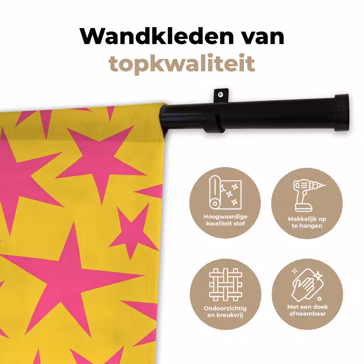 Wandkleed - Sterren - Patroon - Roze - Geel — 3