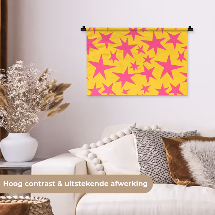 Wandkleed - Sterren - Patroon - Roze - Geel — 4