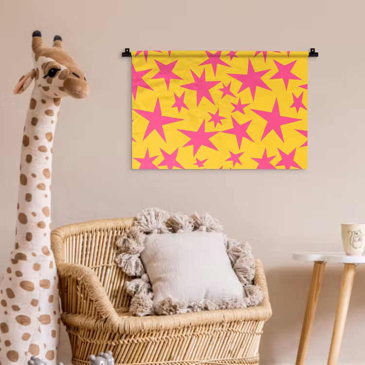 Wandkleed - Sterren - Patroon - Roze - Geel — 5