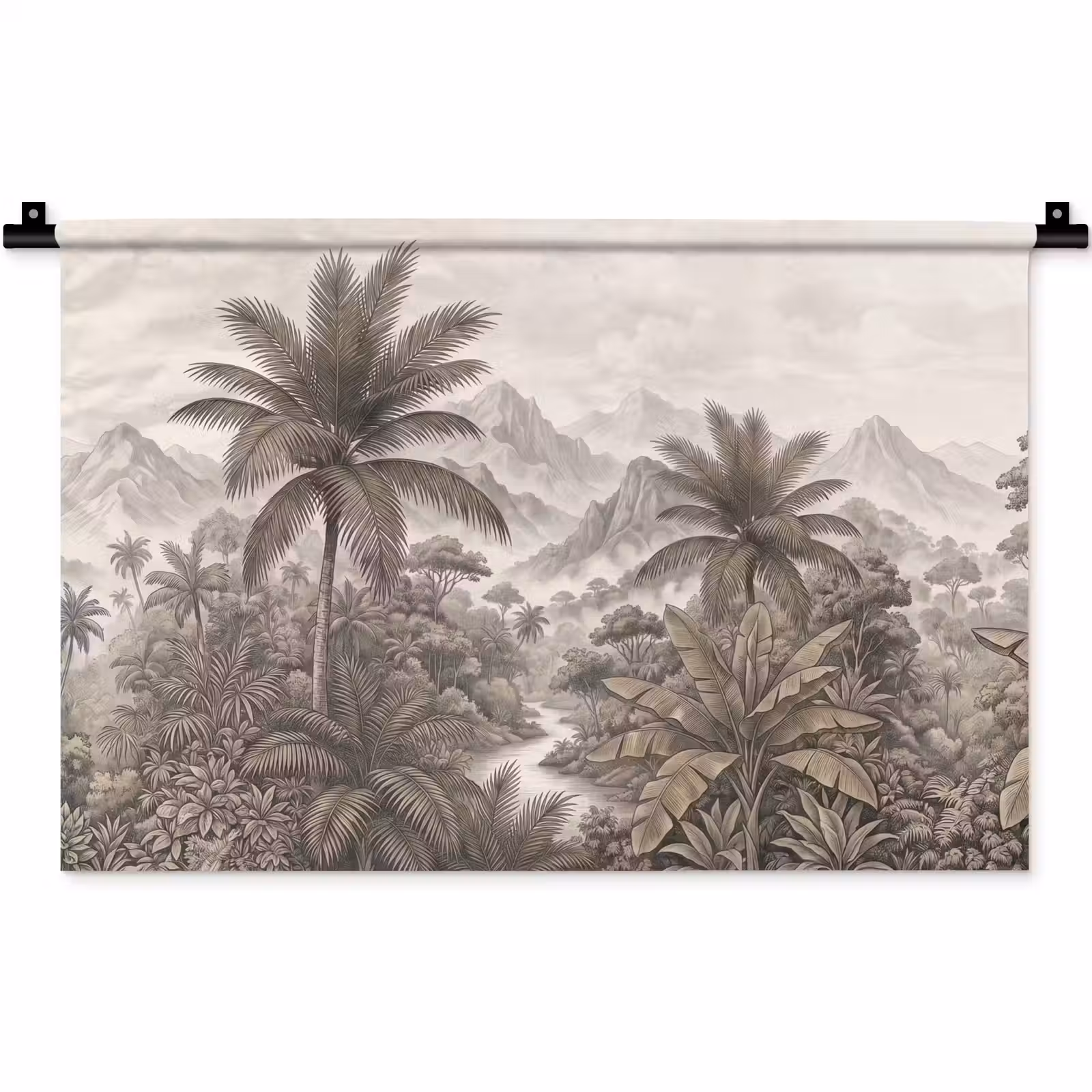 Wandkleed - Natuur - Bergen - Rivier - Tropisch - Vintage — 1