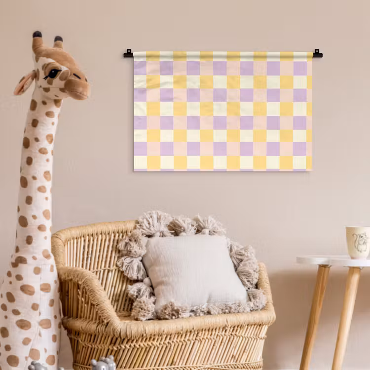 Wandkleed - Blokjes - Lila - Geel — 5