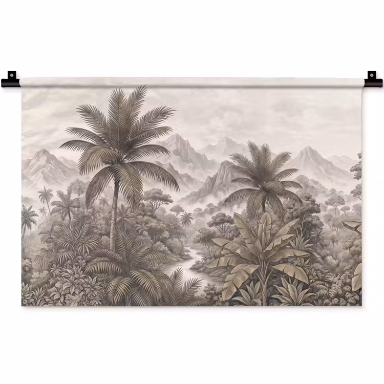 Wandkleed - Natuur - Bergen - Rivier - Tropisch - Vintage — 1