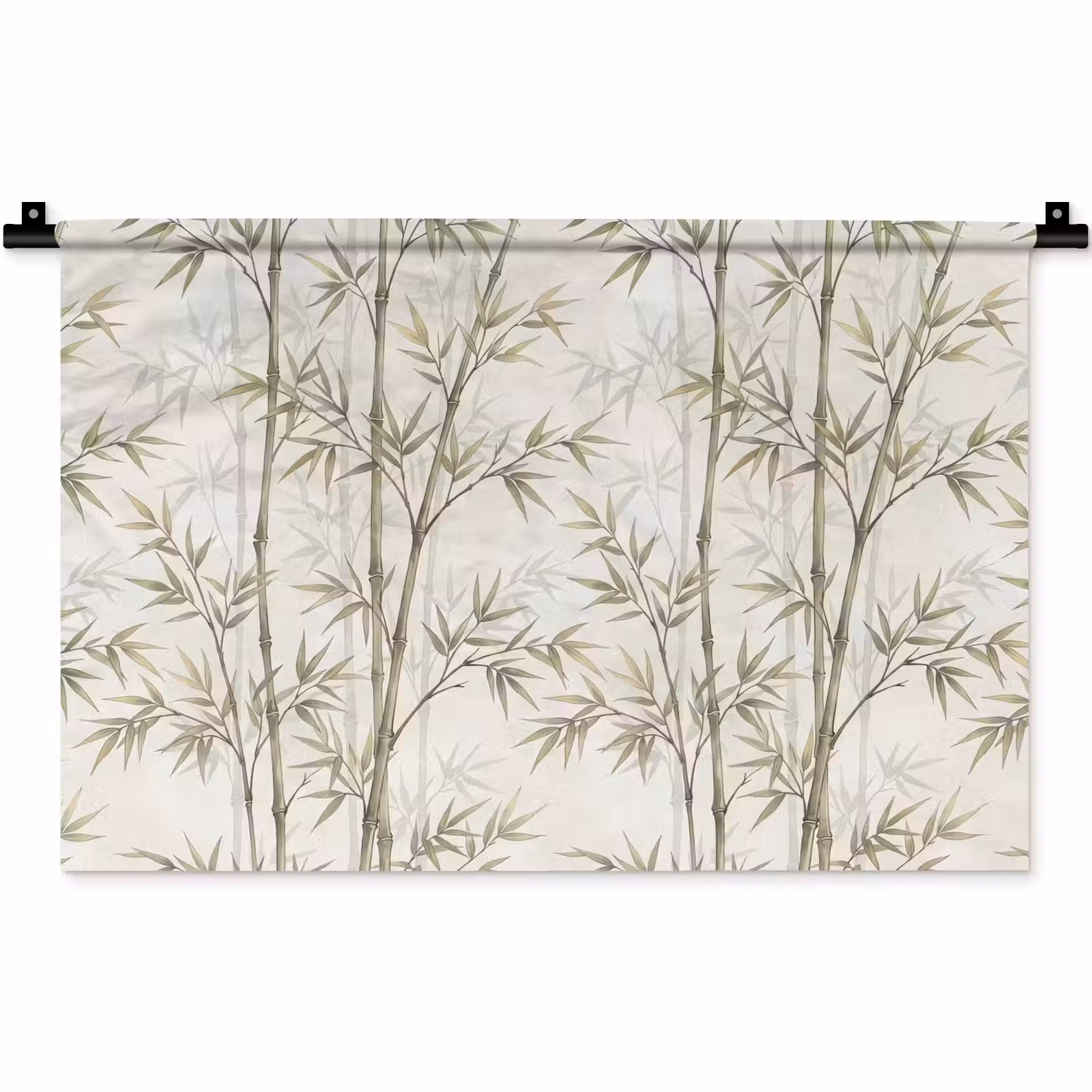 Wandkleed - Bamboe - Bladeren - Natuur - Aquarel - Groen — 1