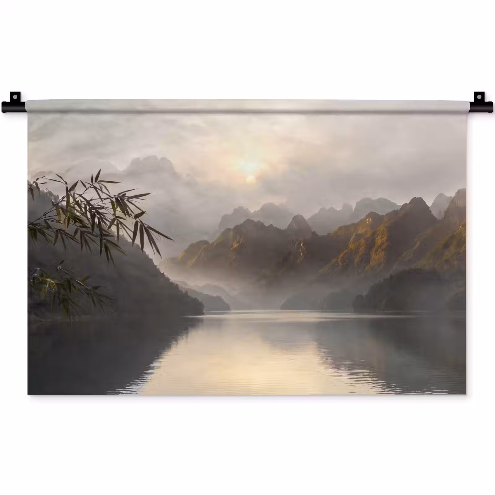 Wandkleed - Bergen - Water - Mist - Natuur - Landschap — 1