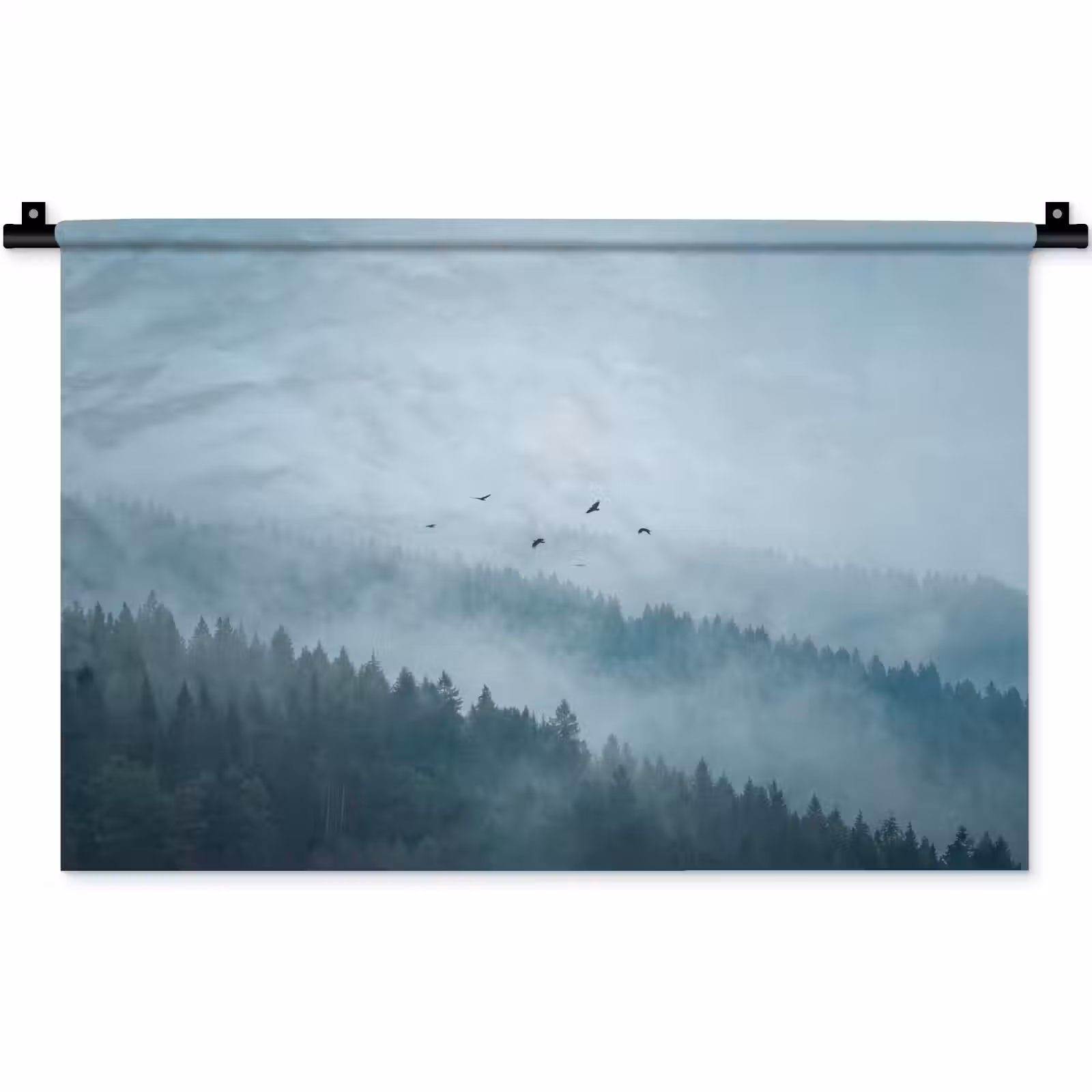Wandkleed - Bos - Mist - Vogels - Natuur - Groen — 1