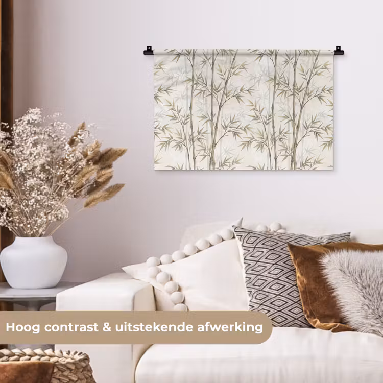 Wandkleed - Bamboe - Bladeren - Natuur - Aquarel - Groen — 4