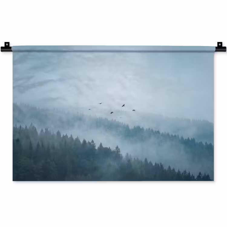 Wandkleed - Bos - Mist - Vogels - Natuur - Groen — 1