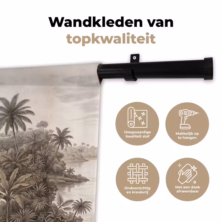 Wandkleed - Landschap - Rivier - Boot - Tropisch - Vintage — 3