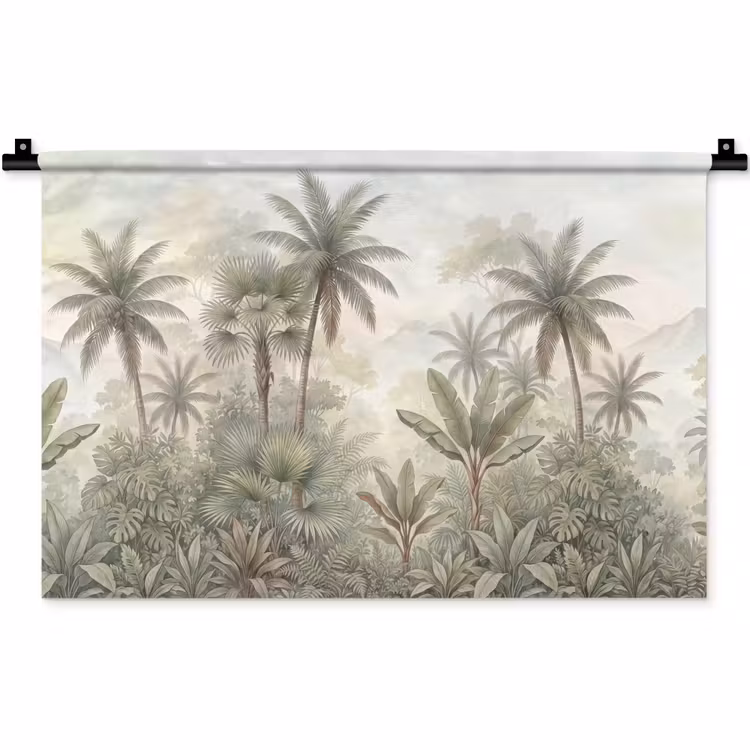 Wandkleed - Natuur - Tropisch bos - Landschap - Aquarel - Groen — 1