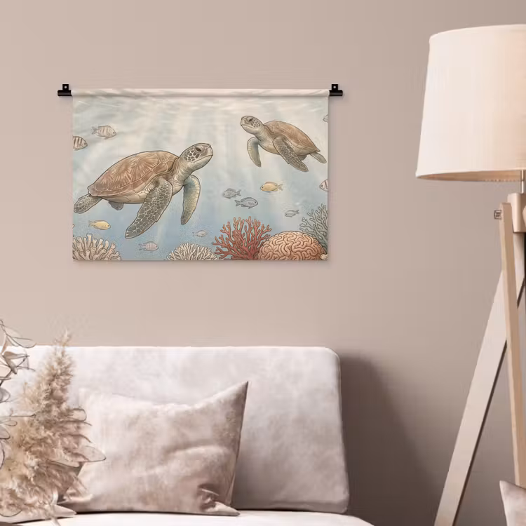Wandkleed - Schildpad - Onderwater - Natuur - Illustratie — 2