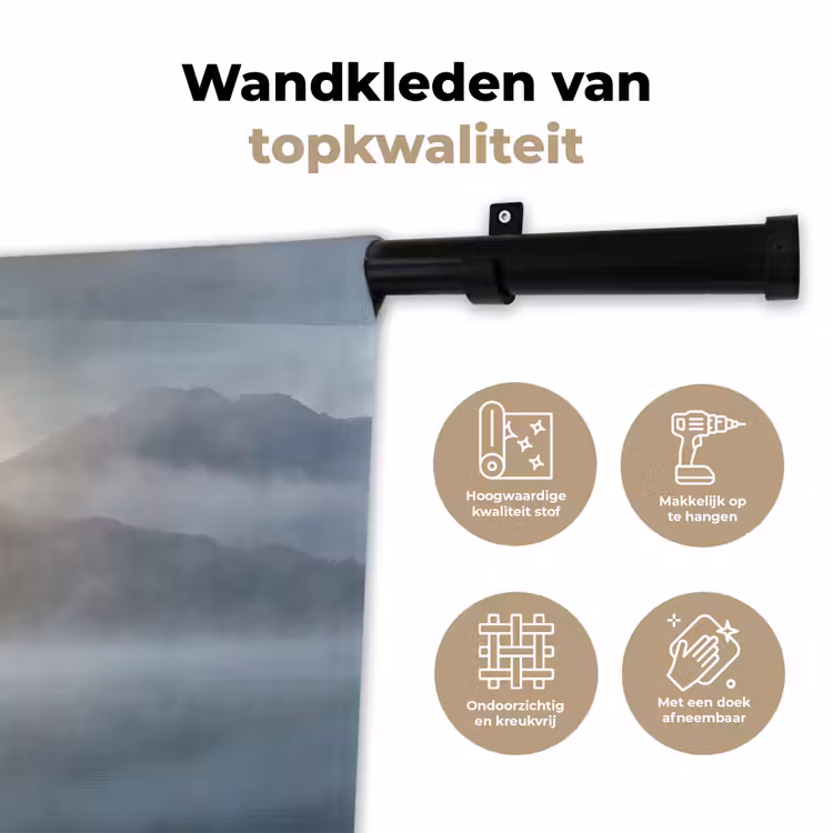 Wandkleed - Landschap - Bergen - Mist - Water - Natuur — 3