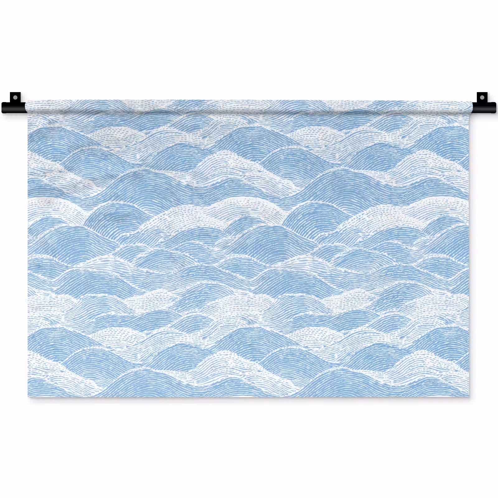 Wandkleed - Blauw - Wit - Golven - Getekend — 1