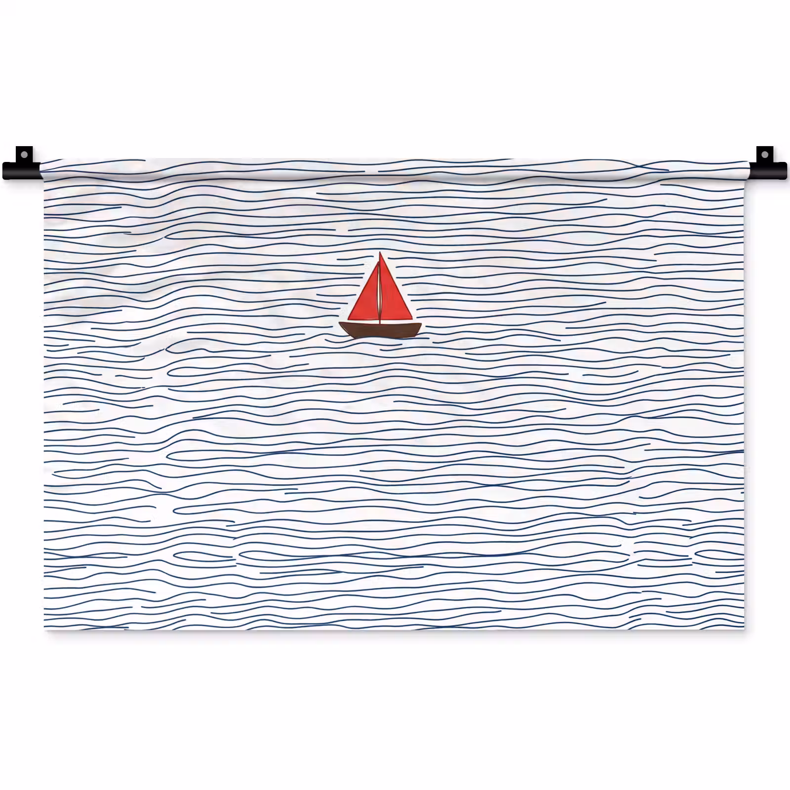 Wandkleed - Boot - Water - Rood - Illustratie - Minimalistisch — 1