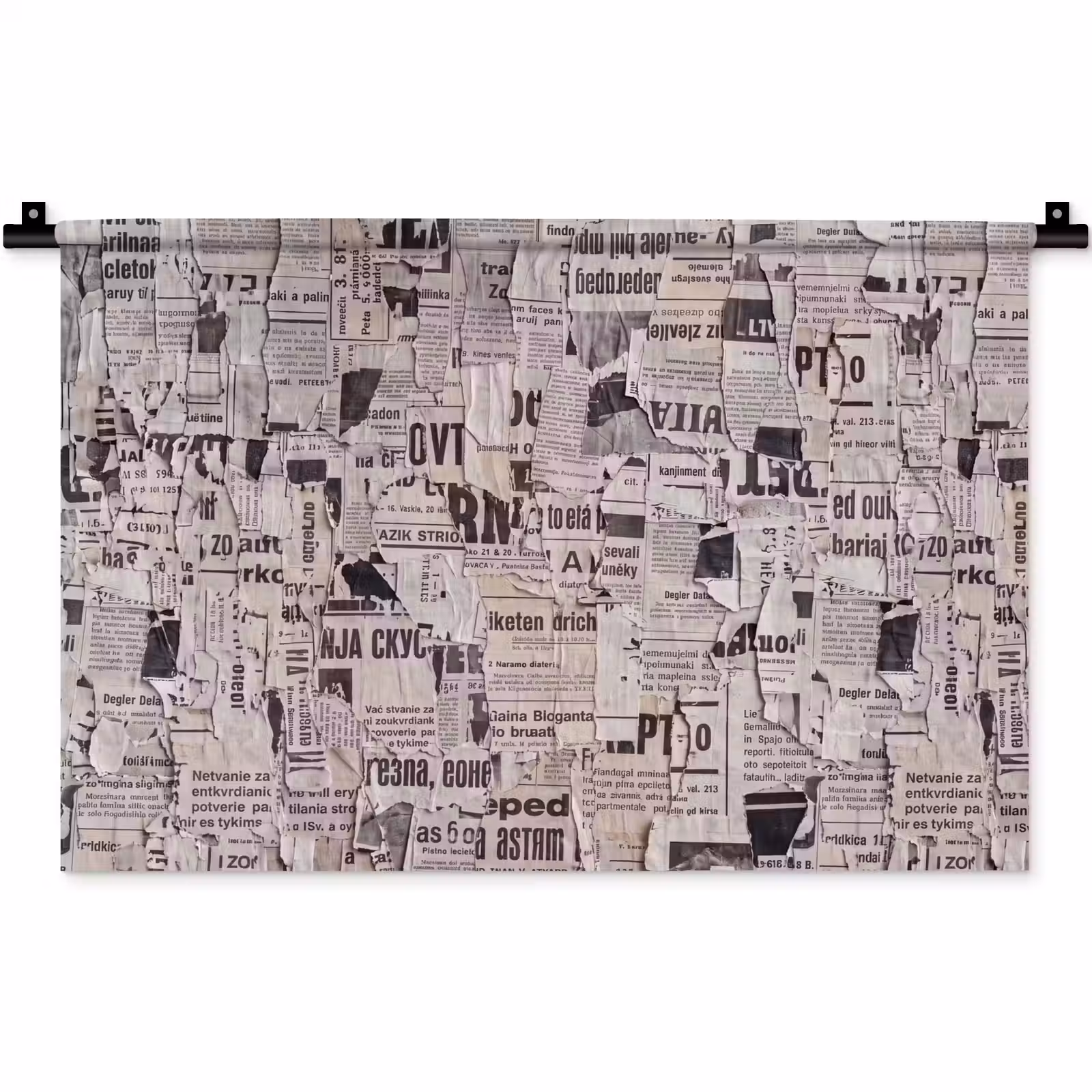 Wandkleed - Krant - Gescheurd - Textuur - Abstract - Zwart-wit — 1