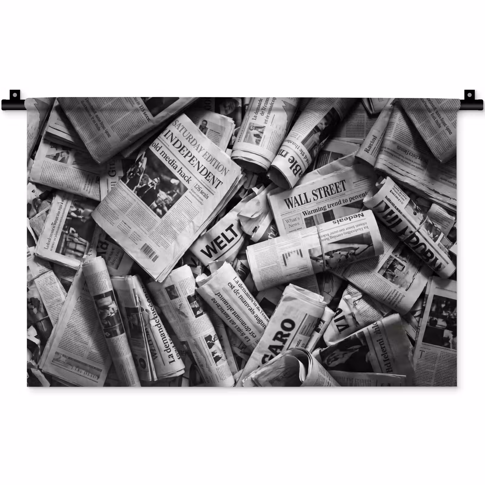 Wandkleed - Krant - Stapel - Nieuws - Zwart-wit — 1