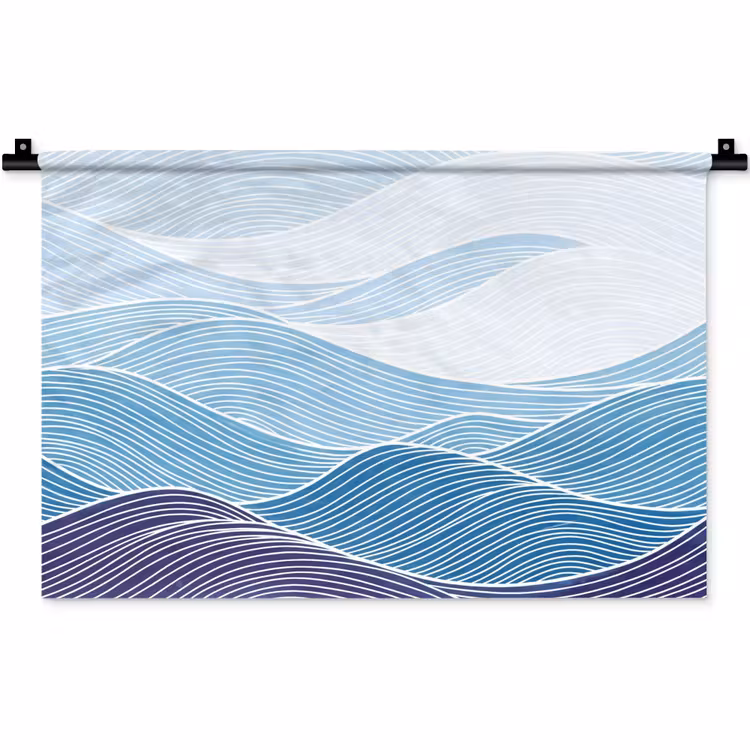 Wandkleed - Abstract - Golven - Patroon - Blauw - Modern — 1