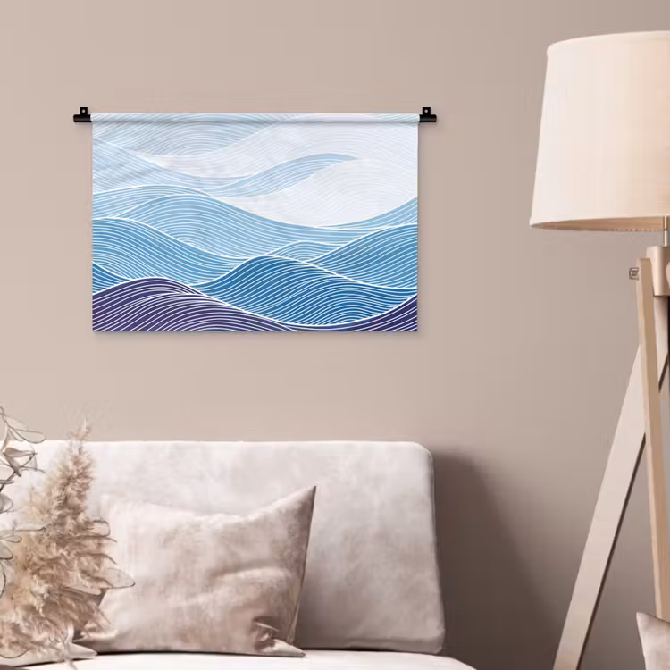 Wandkleed - Abstract - Golven - Patroon - Blauw - Modern — 2