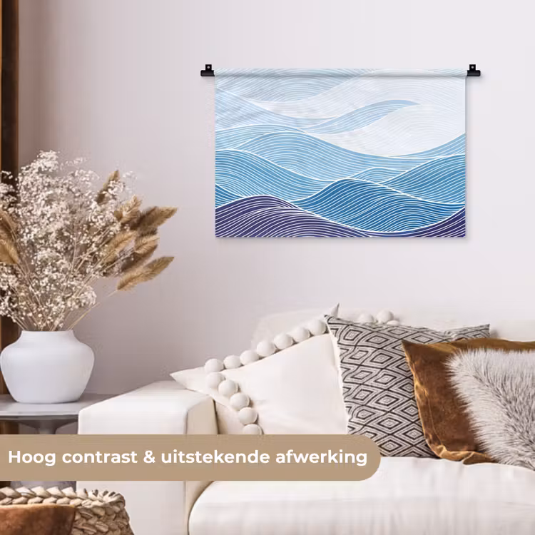 Wandkleed - Abstract - Golven - Patroon - Blauw - Modern — 4