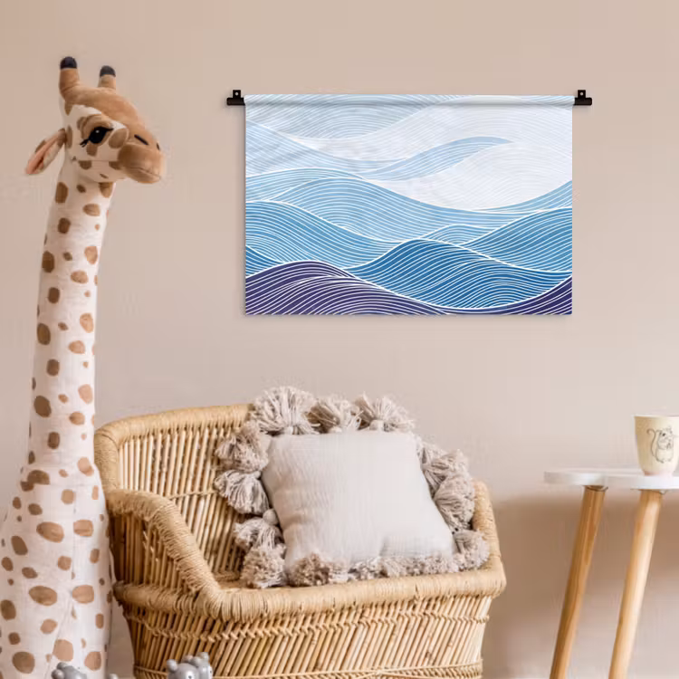 Wandkleed - Abstract - Golven - Patroon - Blauw - Modern — 5