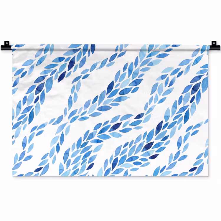 Wandkleed - Bladeren - Aquarel - Patroon - Modern - Blauw — 1