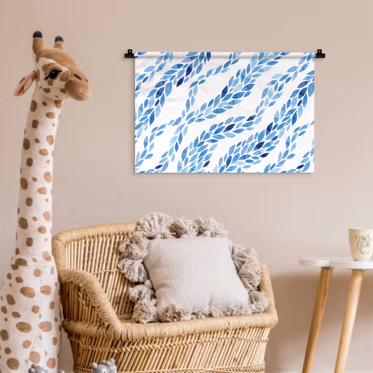 Wandkleed - Bladeren - Aquarel - Patroon - Modern - Blauw — 5